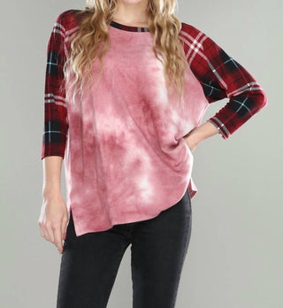 Crepas - Plaid Sleeve Fleece Jersey Tee