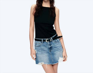 Bayeas - A-line Denim Mini Skirt With Frayed Hem