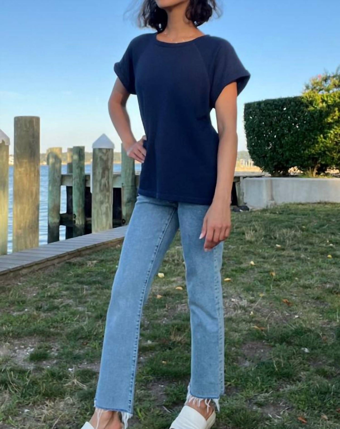 Bobi - Boatneck Roll Sleeve Raglan Top