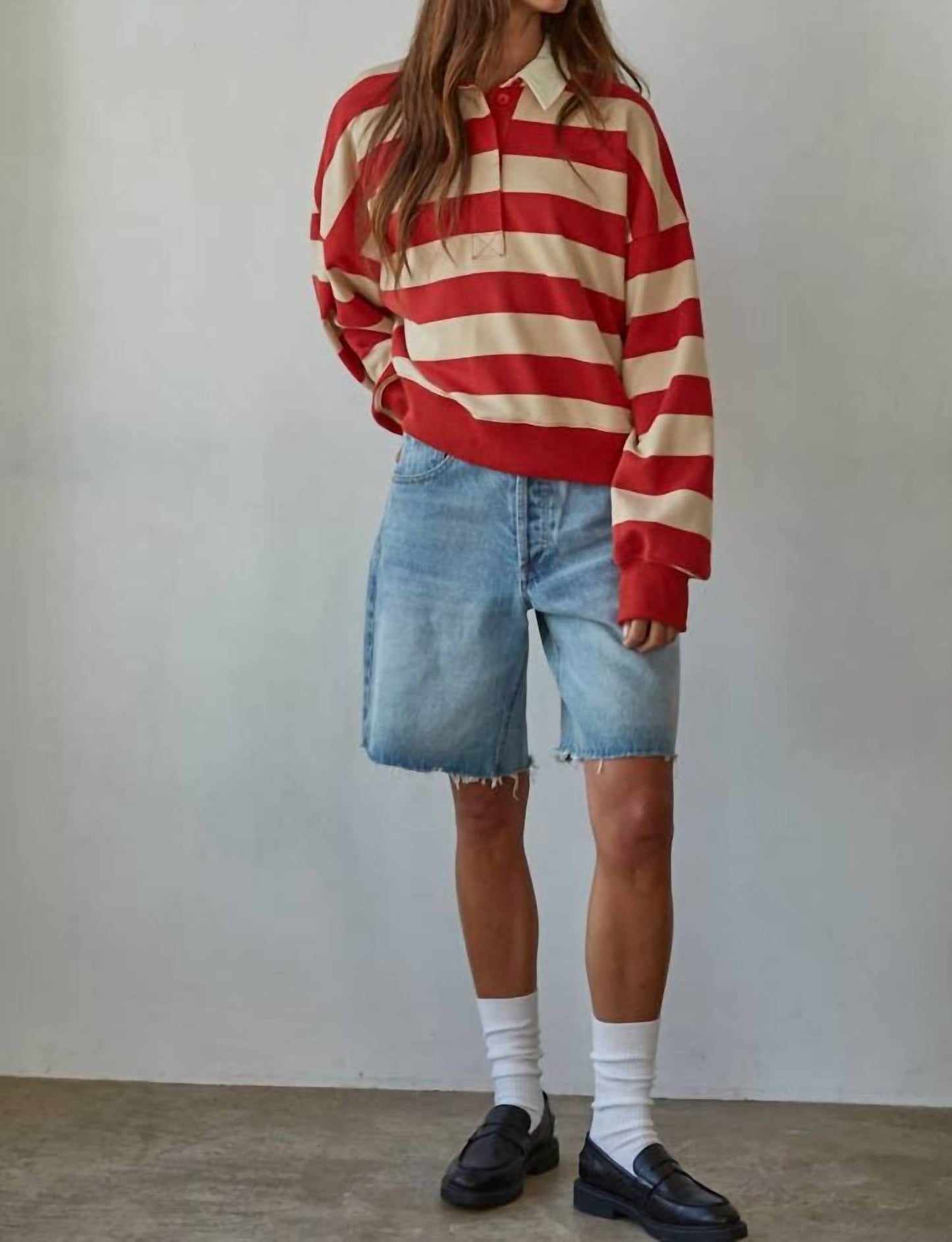 By Together - Striped Rugby Half Button Up Tee