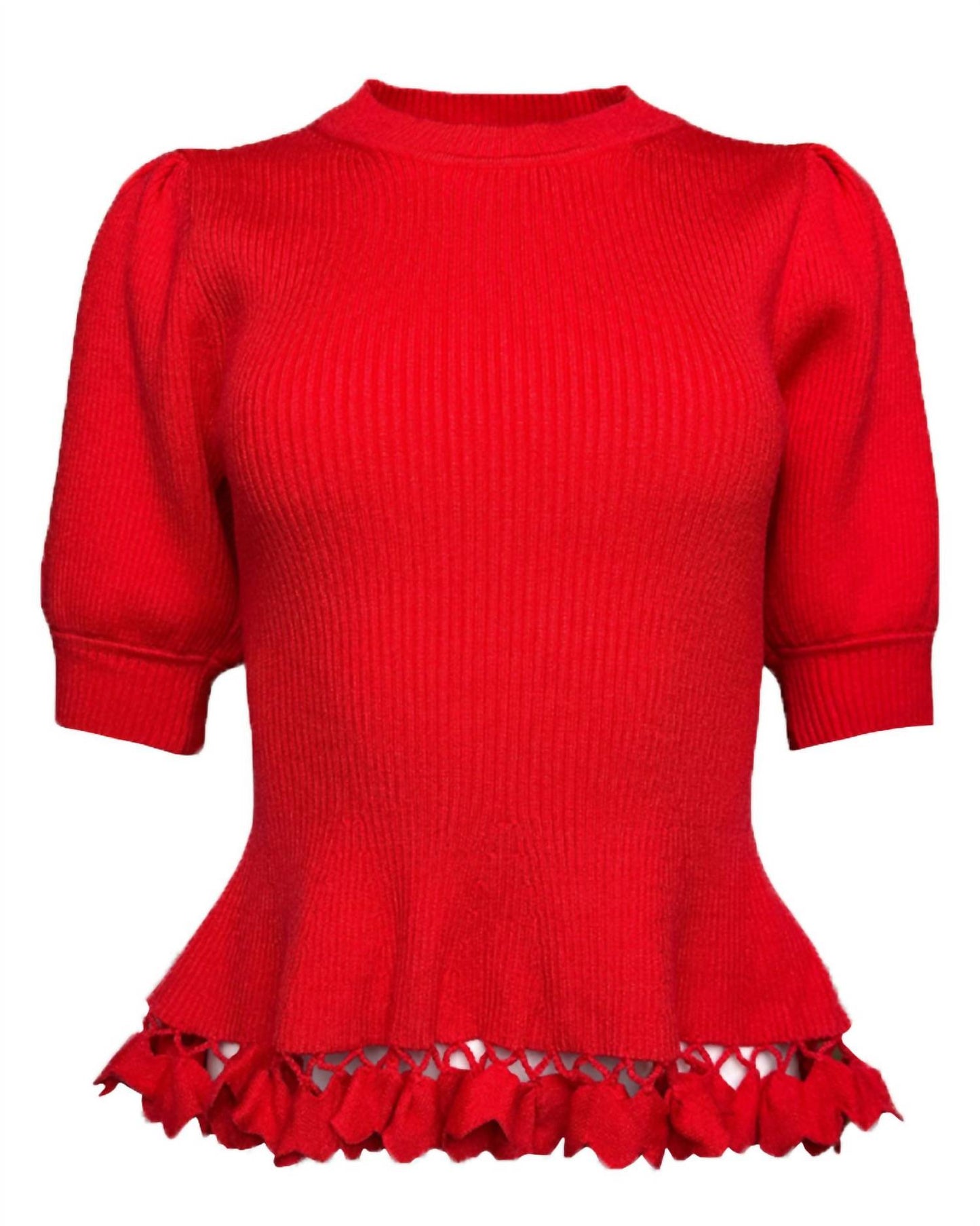 &Merci - Ribbed Knit Hand Sewn Ruffle Trim Sweater