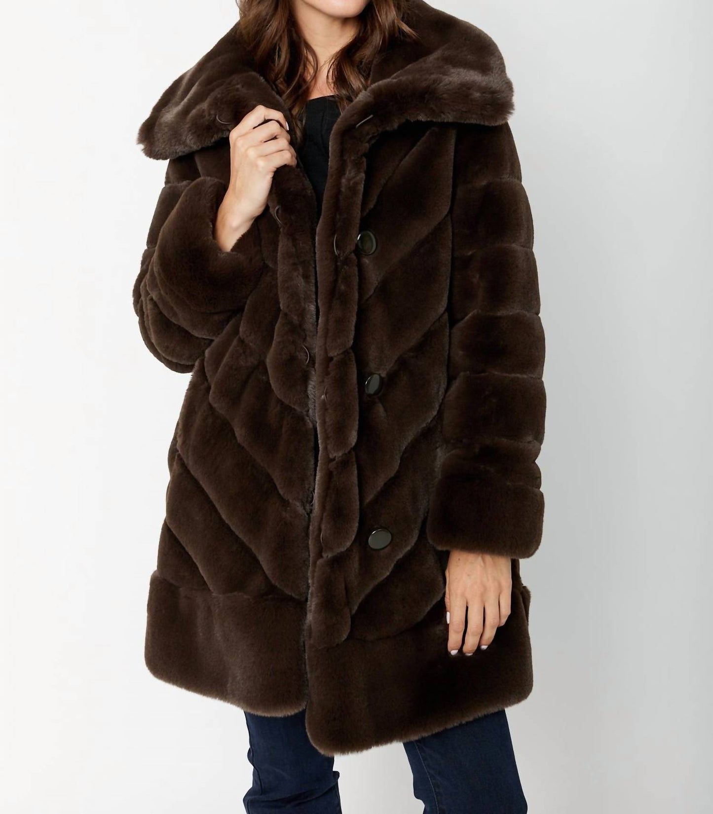 Joseph Ribkoff - Reversible Faux Fur Metallic Coat