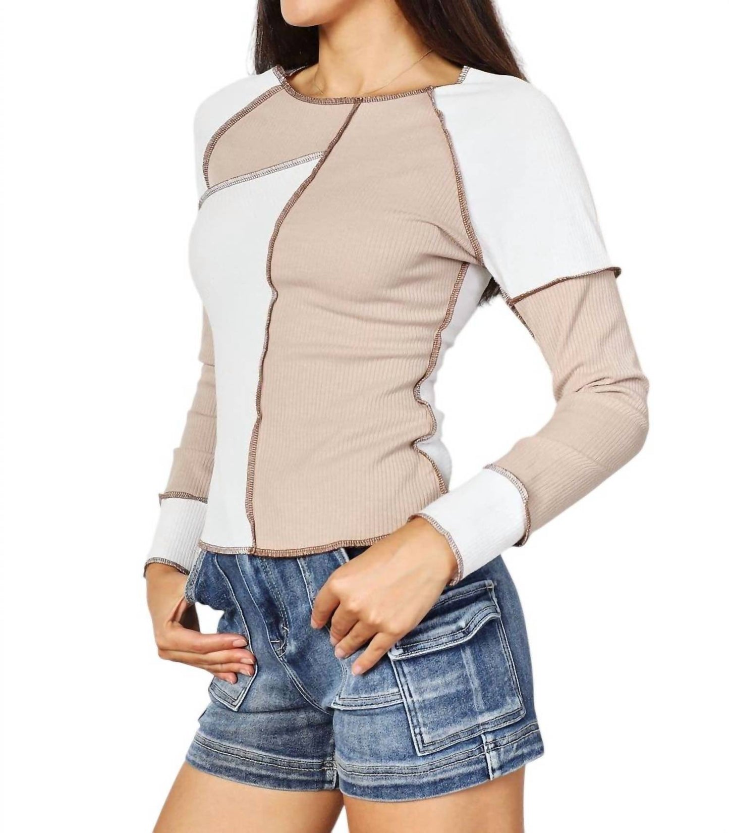 Double Take - Color Block Exposed Seam Top
