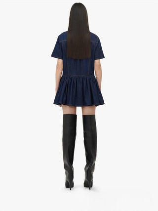 Alexander Mcqueen - Tiered Lace-up Topstitched Denim Dress