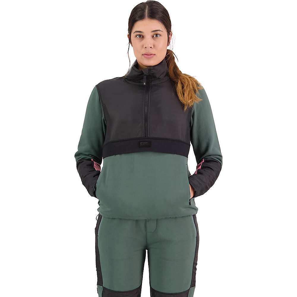 Mons Royale Women's Decade Mid Pullover - Burnt Sage/Black