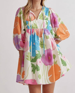 Entro - Blossom Burst Vibrant Floral Mini Dress