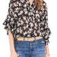 Vince Camuto Ruffle Sleeve Split Neck Blouse in Rich Black, Size X-Small