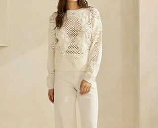 Able - Flower Embroidered Openwork Sweater Top