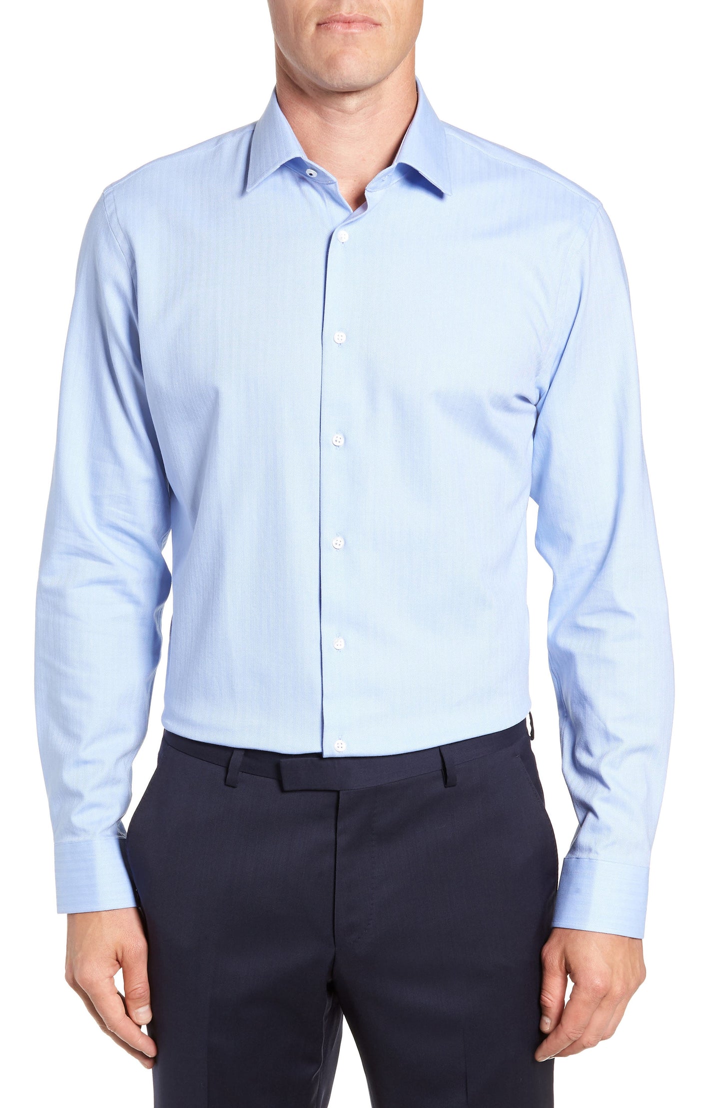 Men's Tech Smart Trim Fit Stretch Herringbone Dress Shirt