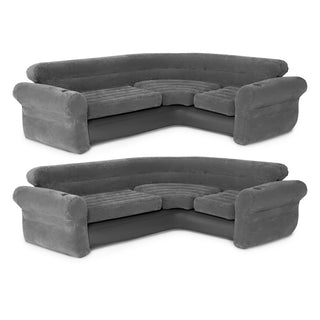 Intex Corner Sofa L-Shaped Inflatable Lounge Couch w/ Cupholders, Gray (2 Pack)