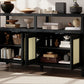 TREXM Bohemian Style Rattan Buffet Storage Cabinet with Solid Wood Frame