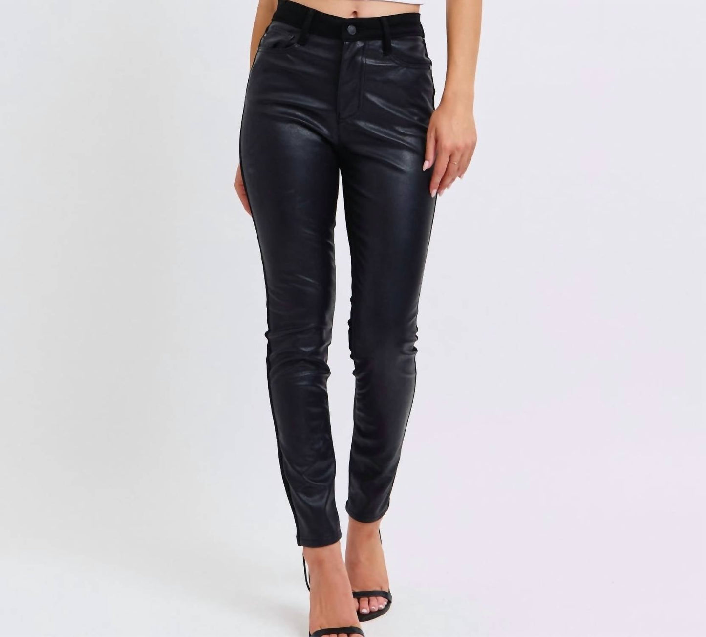 Judy Blue - High Waist Faux Leather & Denim Skinny Jean