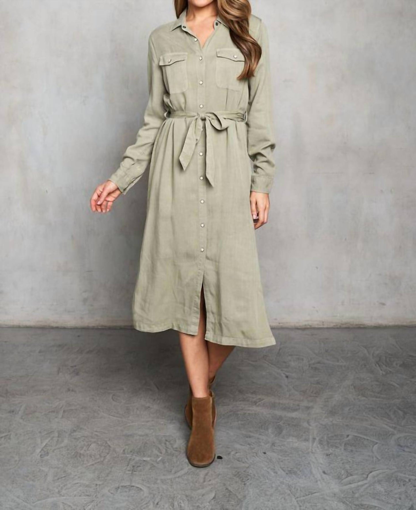 Paparazzi - Tencel Slub Long Sleeve Shirt Dress