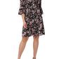 Adrianna Papell - V-neck 3/4 Bell Sleeves Chiffon Dress