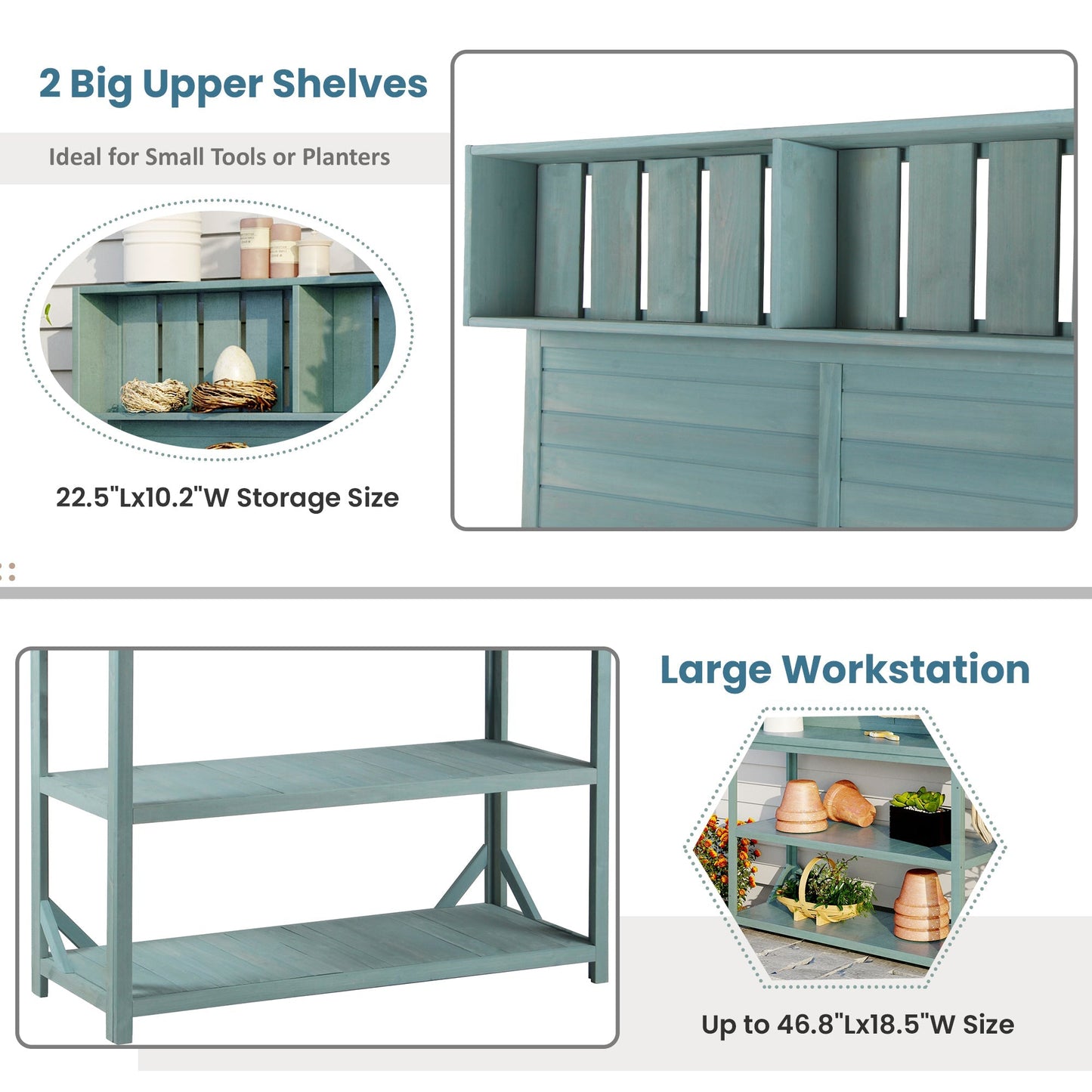 TOPMAX 65" Large Wooden Farmhouse Rustic Outdoor Potting Bench Table