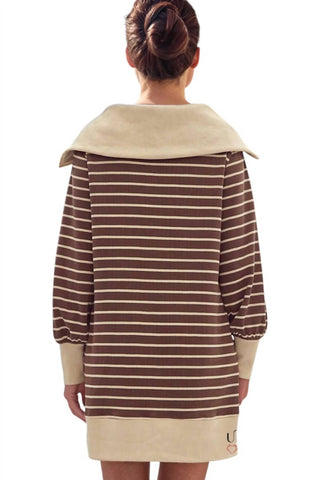 Entro - Misha Stripped Zipper Neckline Sweatshirt Dress