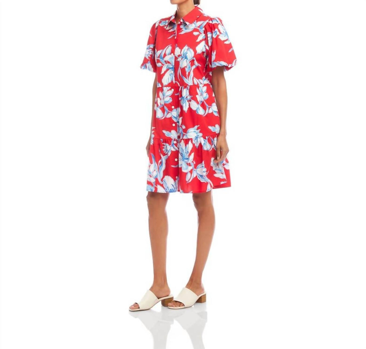 Karen Kane - Puff Sleeve Tiered Shirtdress