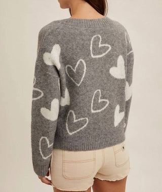 Hem & Thread - Heart V-neck Sweater Top