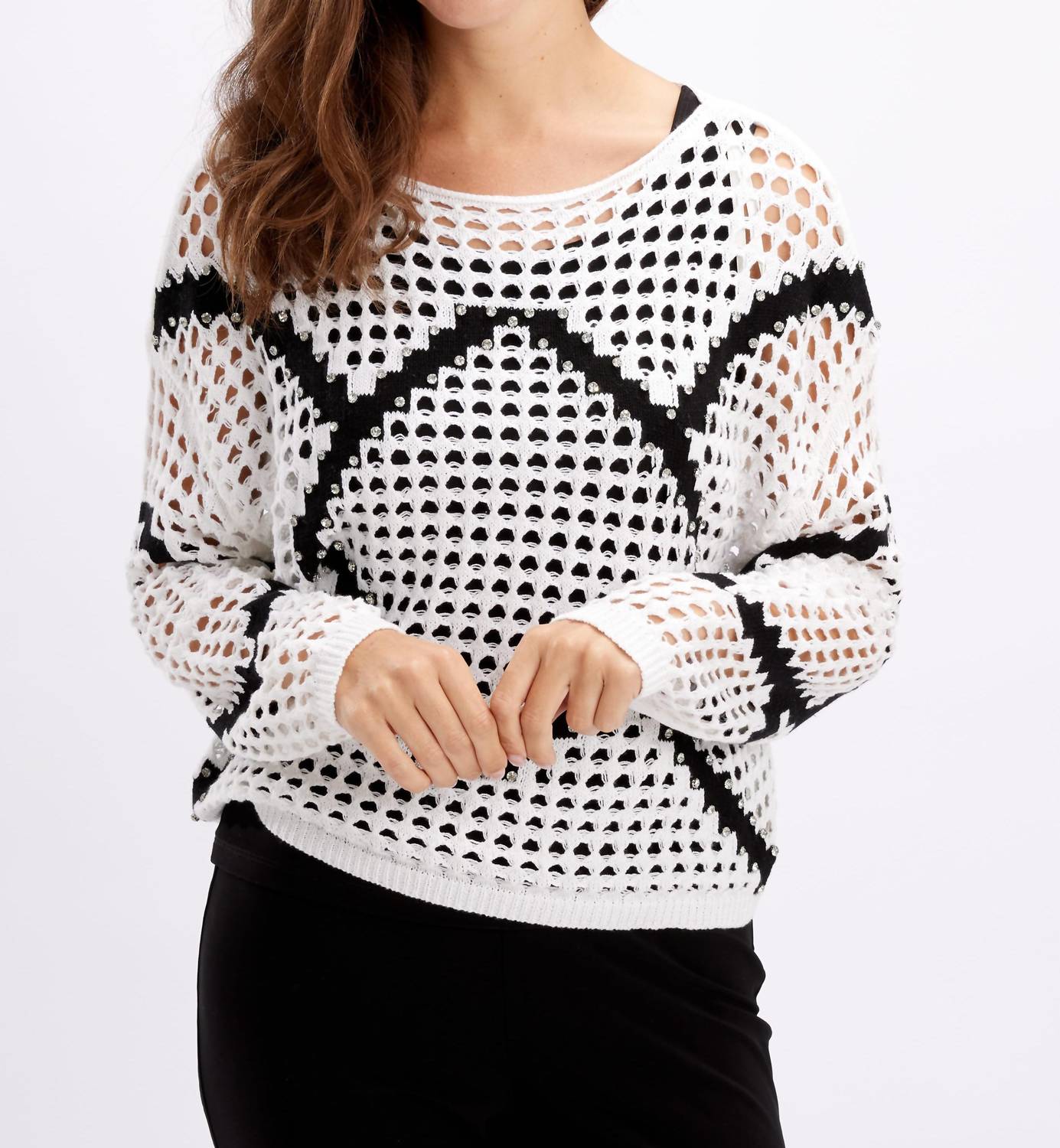 Frank Lyman - Geometric Crochet Knit Top