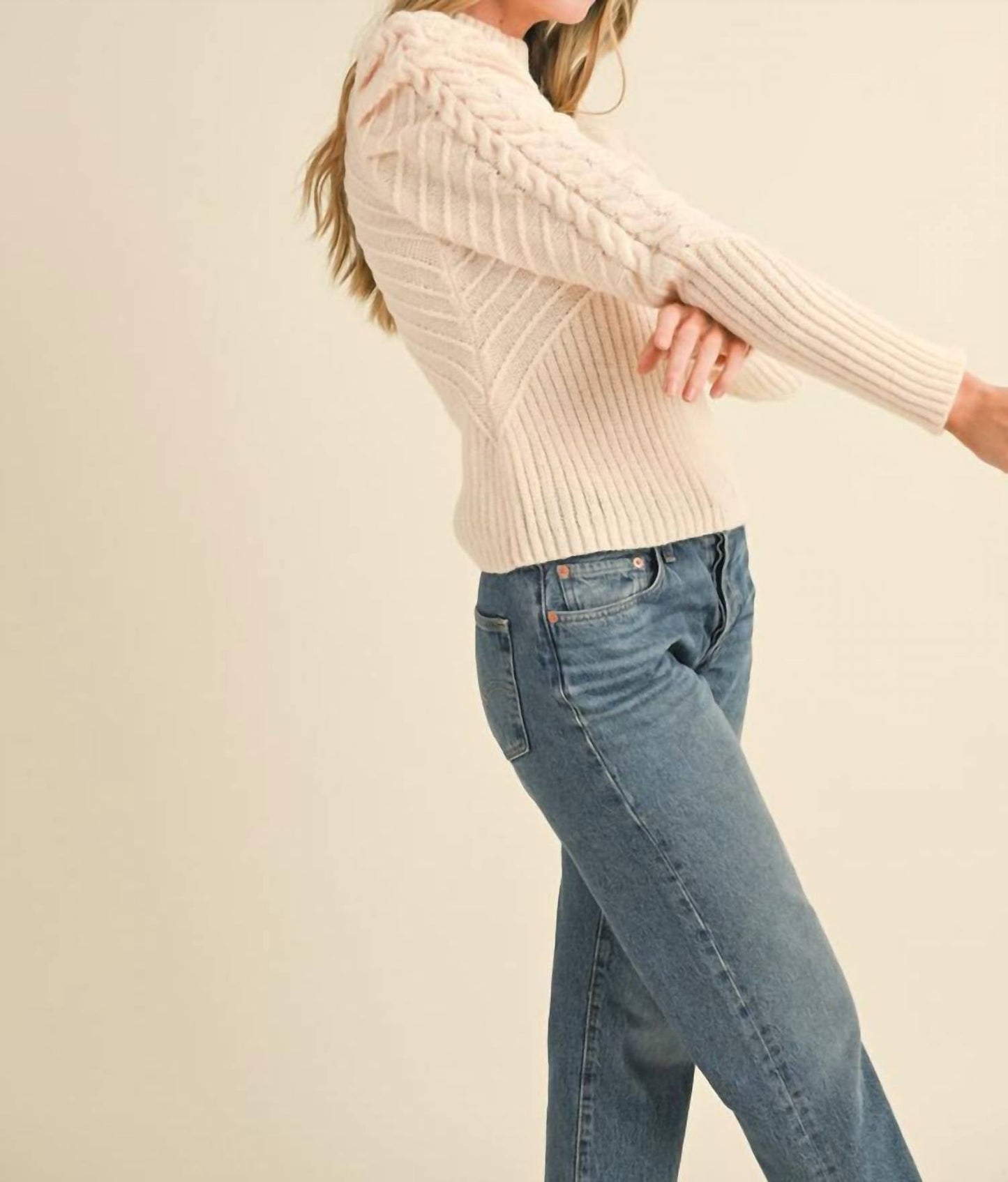&Merci - Haze Puff Sleeve Cable Knit Sweater