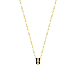 Eklexic - Women's Black Enamel & Cz Channel Rondelle Necklace