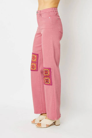 Judy Blue - Crochet Patch Garment Dyed Jeans