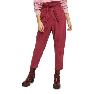 Free People - Red Faux Suede Belted Cropped Pants