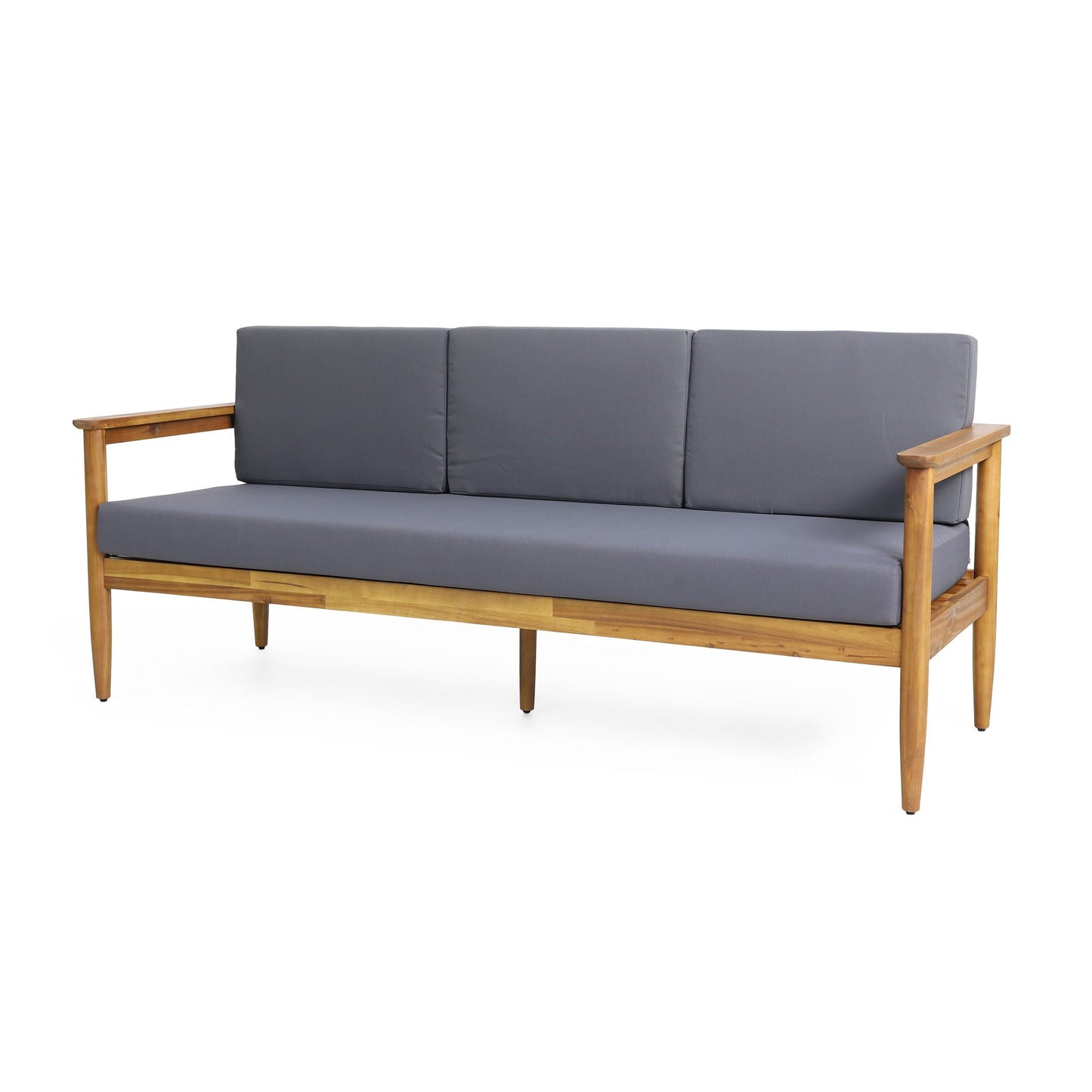 Outdoor 3-Seater Sofa with Cushion and Teak Acacia Wood - Dark Gray