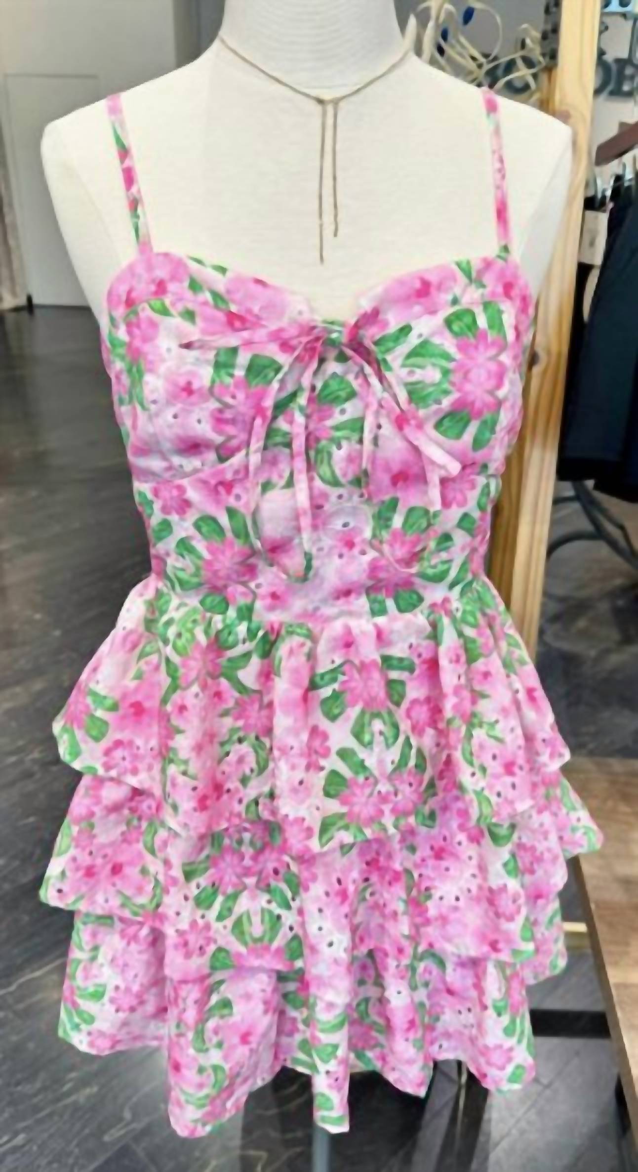 Blue B - Eyelet Floral Tiered Mini Dress