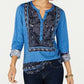 Style & Co Printed Split Neck Roll Tab Top