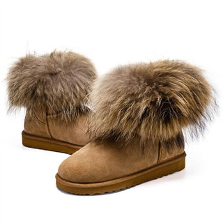 Spring Step Shoes - Women's Shearling Winter Boots With Racoon Fur
