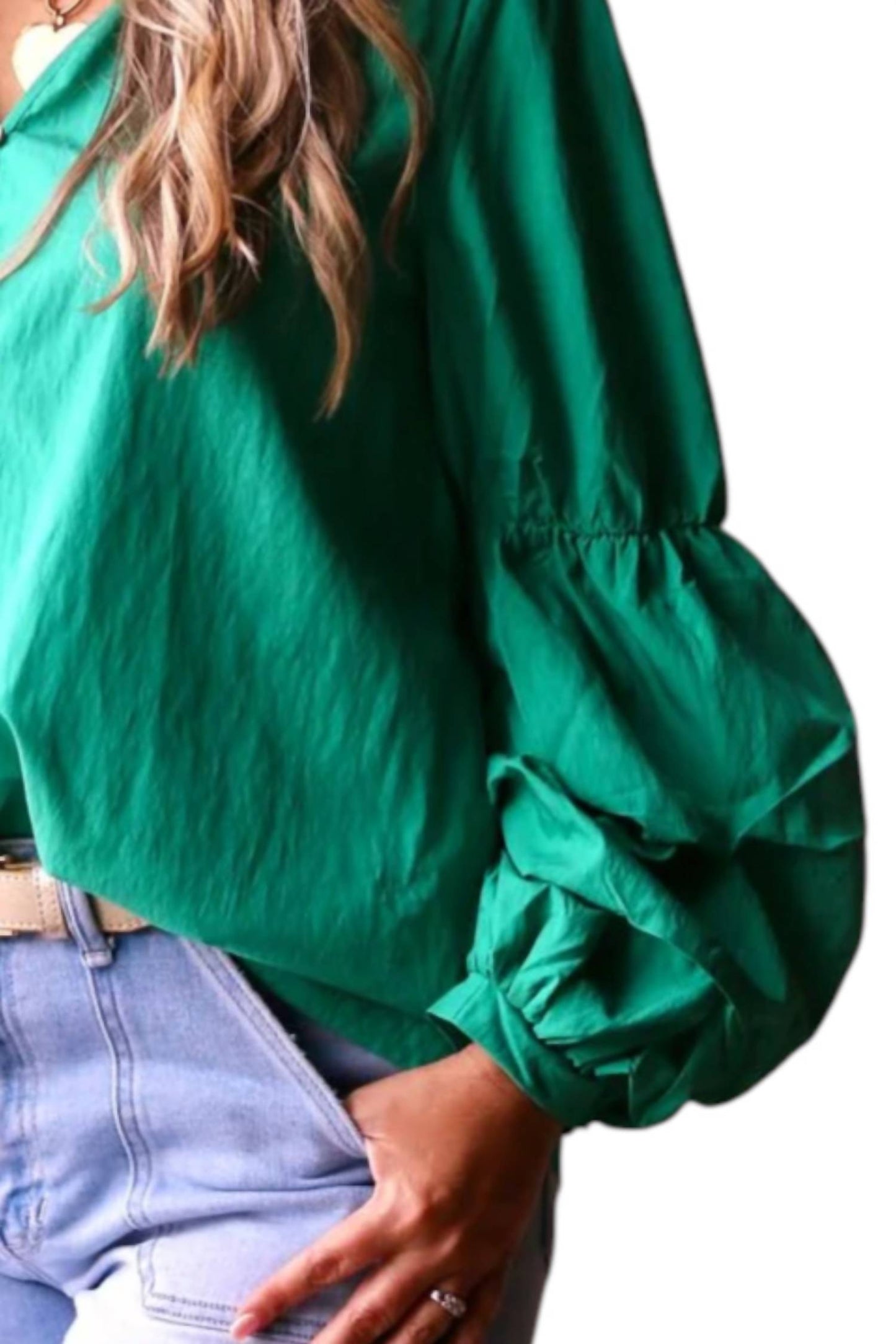 Entro - Tiered Puff Sleeve V-neck Top