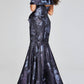 Jovani - Elegant Floral Gown With Asymmetrical Detailing