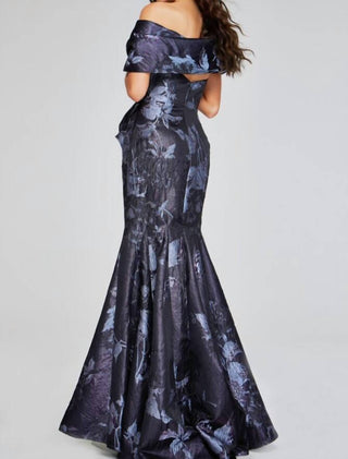 Jovani - Elegant Floral Gown With Asymmetrical Detailing