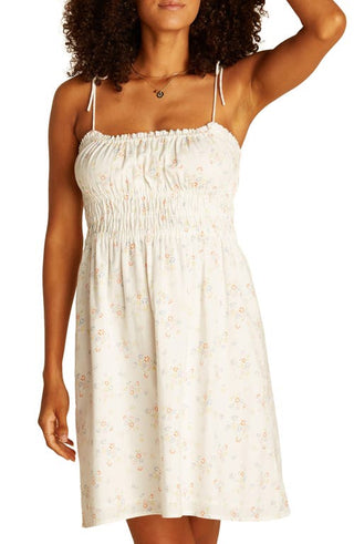 Billabong x Wrangler Little Damsel Floral Cotton & Linen Minidress in Salt Crystal, Size Large