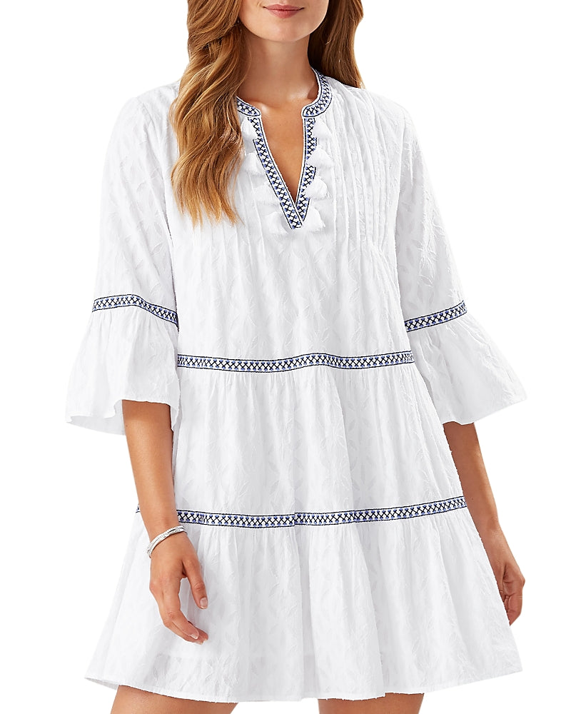 Tommy Bahama Embroidered Cotton Tier Cover-Up Dress in White, Size X-Small