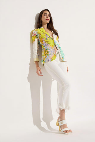 Oolala - Women's Linen Tapestry Button Blazer