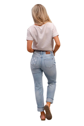 Judy Blue - American Stars Mid-Rise Cuffed Boyfriend Jeans
