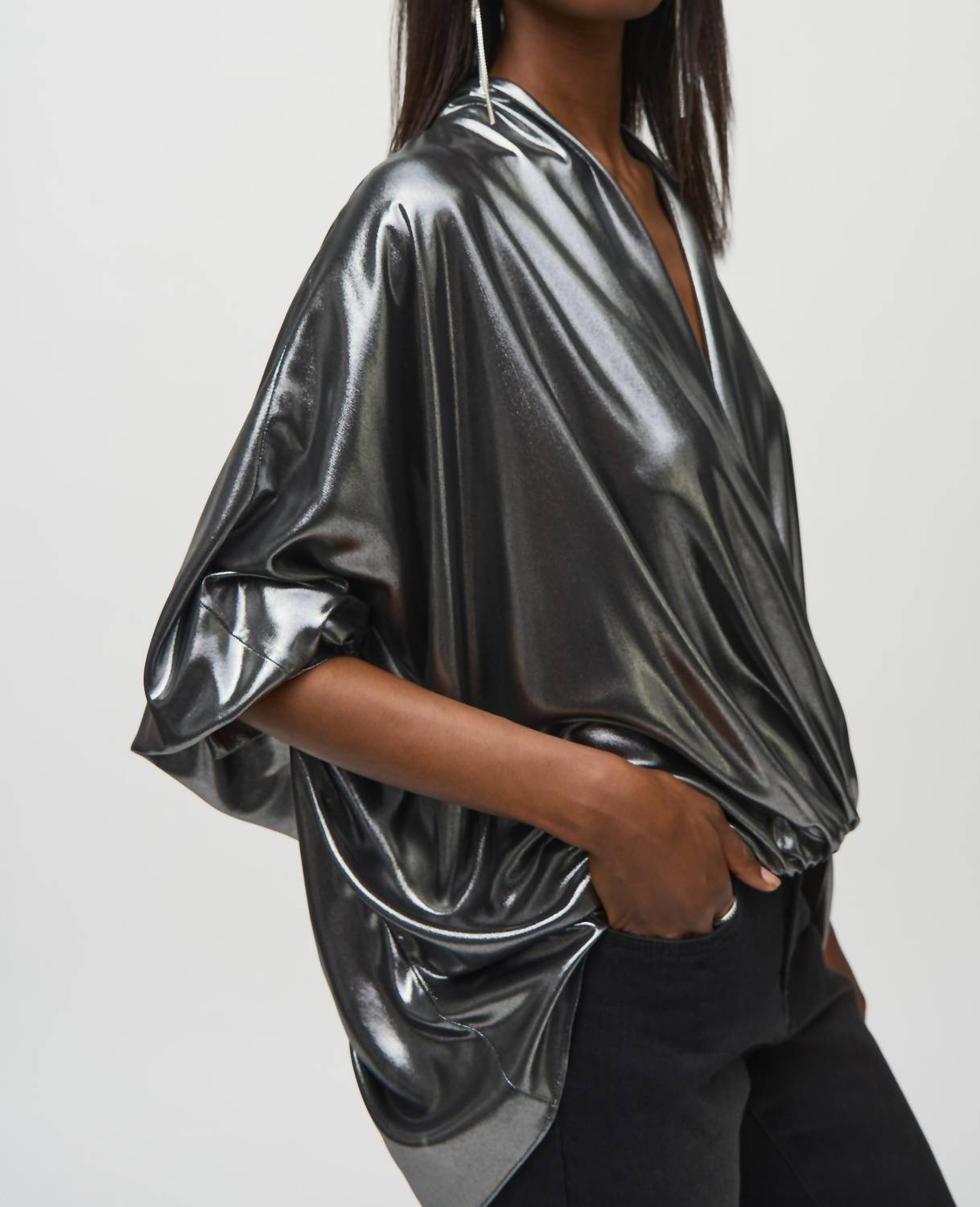 Joseph Ribkoff - Metallic Foiled Chiffon Wrap Top