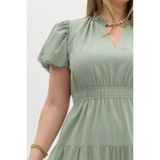 Entro - Amberlyn V-neck Bubble Sleeve Tiered Maxi Dress - Plus
