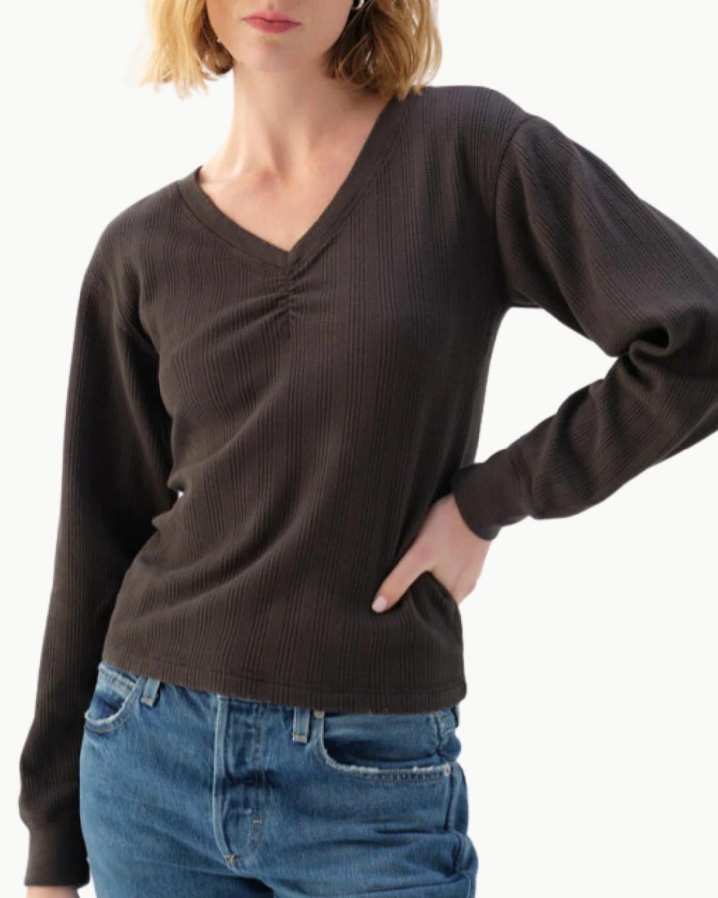 Amo - Beau Waffle Knit Long Sleeve Top