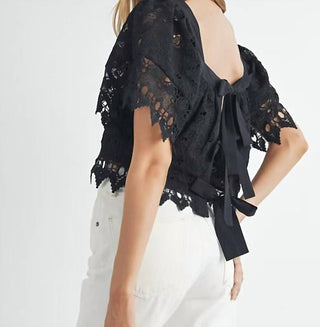 Mable - Square Neck Crochet Lace Top With Double Bow Tie