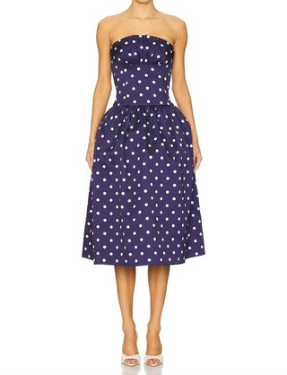 Self-Portrait - Polka Dot Satin Midi Dress
