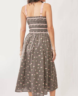 Trendsi - Davi & Dani Contrast Velvet Tape Smocking Bodice Midi Dress