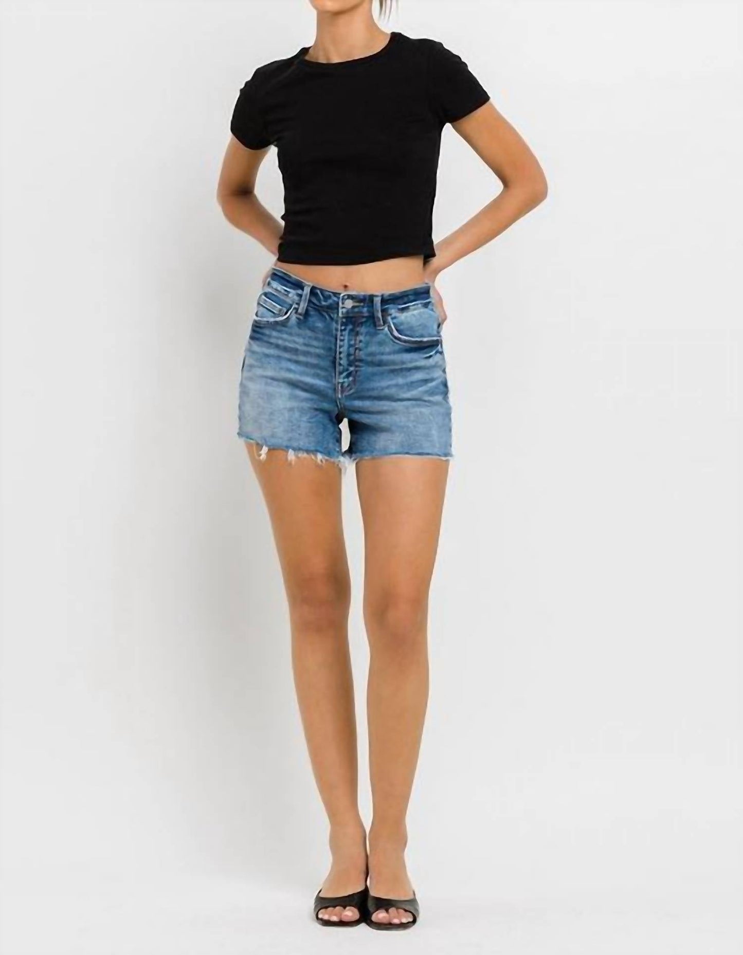 Vervet By Flying Monkey - High Rise Raw Hem Denim Shorts