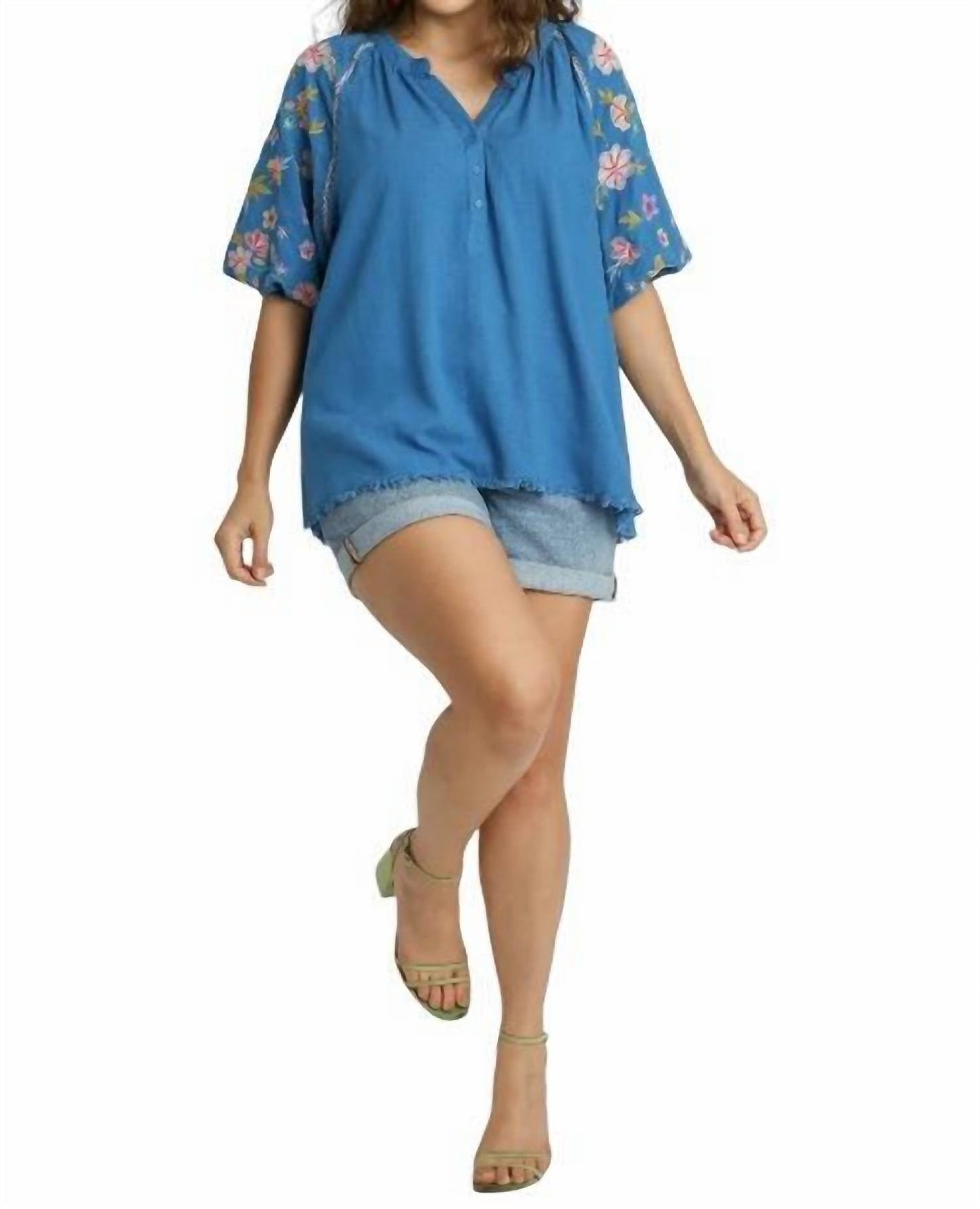 Umgee - Embroidered Sleeve Top - Plus