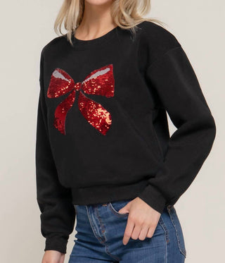 Active Usa - Sequin Bow Fleece Sweatshirt