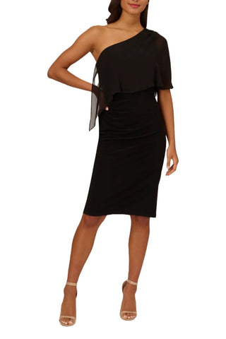 Adrianna Papell - One Shoulder Bodycon With Chiffon Cape Dress