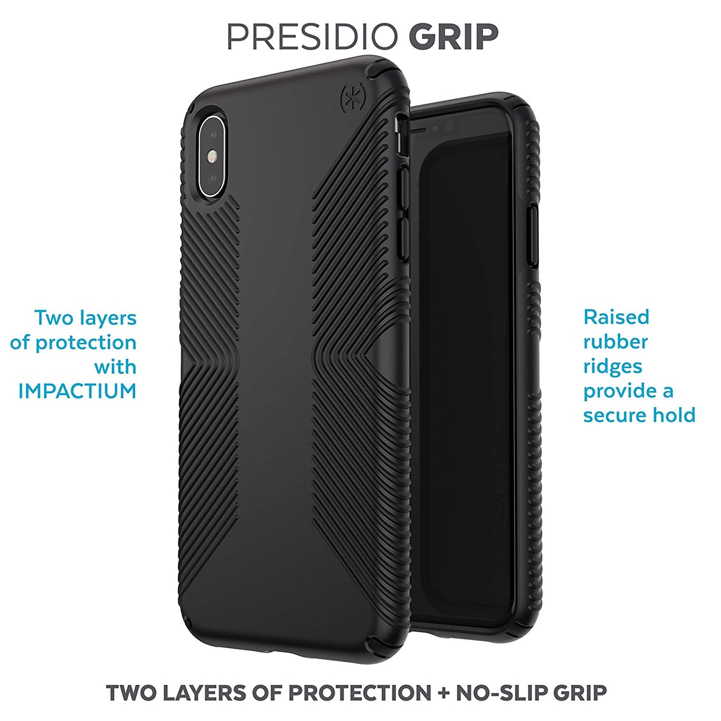 Speck Presidio Grip Designed for Impact Case for iPhone Xs Max - Black/Black