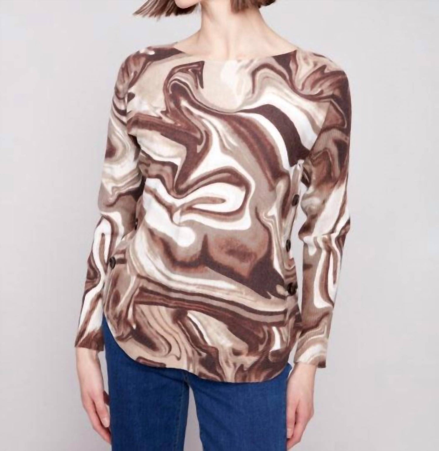 Charlie B - Boat Neck Sweater With Side Buttons